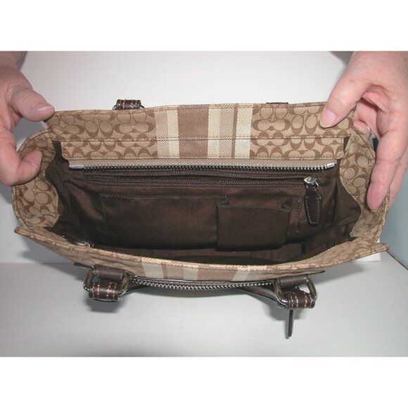 Coach Signature Brown Canvas & Leather Tote Bag With Dual Handles & Outer Zip Po - Picture 3 of 4